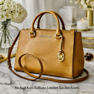 Michael Kors Kellen Saffiano Leather Satchel Acorn Top Handle Crossbody Bag